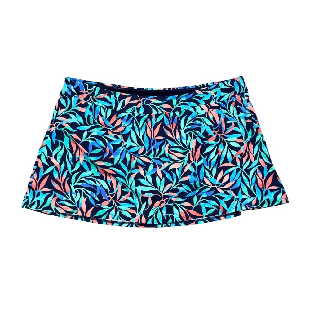 Lands End Women 22W Swim Skirt Tropical Leaf Blue Coral Lycra Xtra Life NWT